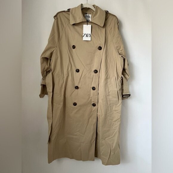 🩷 Zara - Women's Oversized Pocket Trench Coat - Beige. Size: M. NWT (1690) - Picture 4 of 16